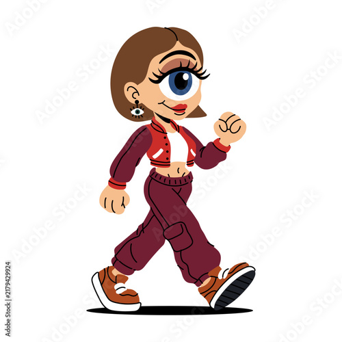 Cute Cartoon Girl Character in Streetwear Outfi