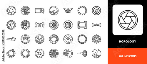Comprehensive mechanical watch parts and horology line icons vector collection