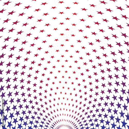 abstact Star Seamless Pattern. Abstract geometric background with blue and red halftone arc pettern. Wireframe mesh with magical glow. Vector illustration art.