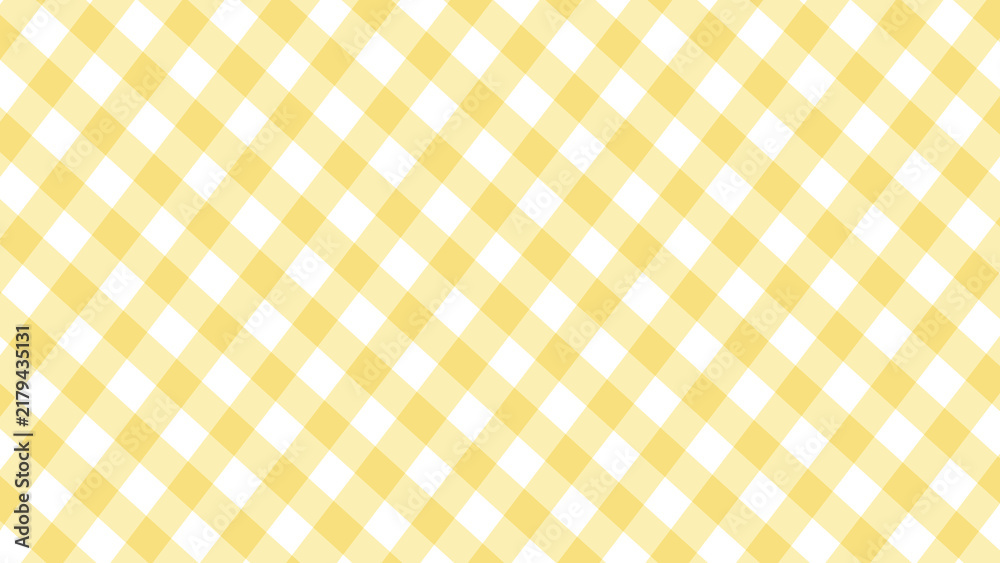 Diagonal yellow and white checkered pattern gingham style background with yellow check diagonal plaid rhombus design diamond shape summer graphic seamless texture dynamic pattern background