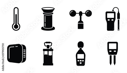 Scientific Instruments Collection: Weather, Measurement, and Testing Tools Vector Icons