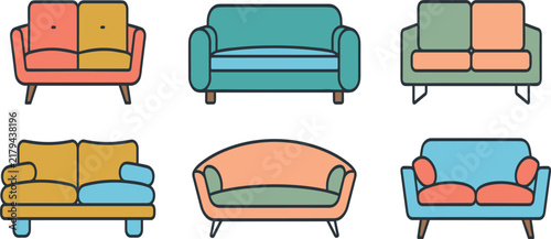 Konstfotografi Colorful Sofa Loveseat Living Room Furniture Vector Clipart