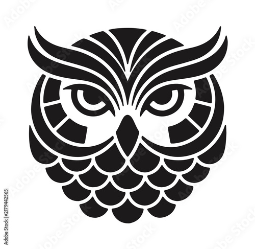Tribal owl vector icon black and white totem mascot
