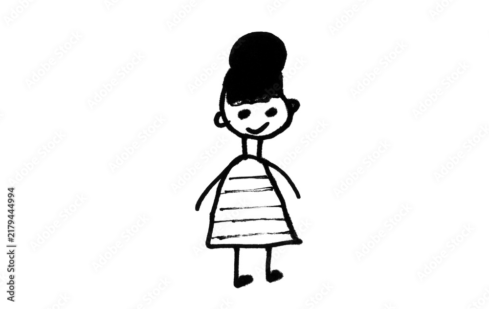 Fototapeta premium Hand-drawn Doodle Girl Portrait Sketch Black and White Line Art Vector Illustration