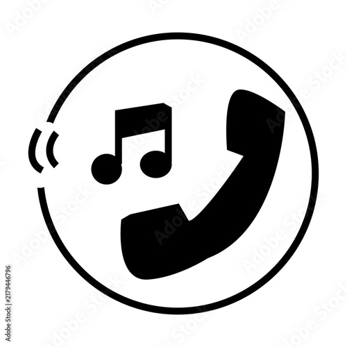 Black telephone handset and music note icon. representing call waiting, phone music, communication, ringtone, customer service, entertainment, and audio communication.