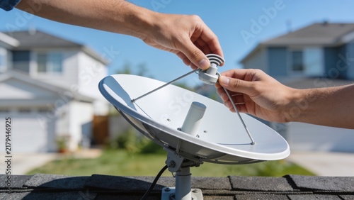Generative AI illustrates a satellite dish being installed in a suburban neighborhood