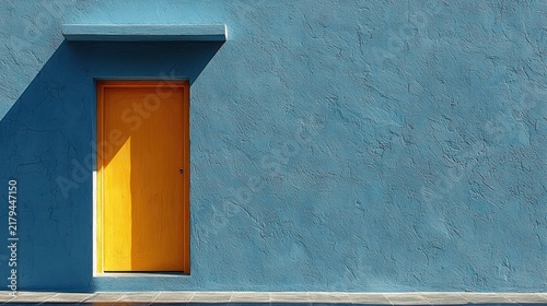 Doorway and painted concrete textured wall in sunlight