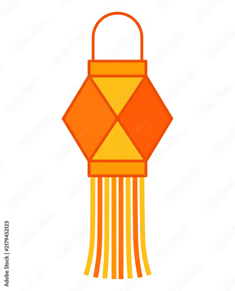 Fototapeta premium orange and yellow indian diwali kandil lantern with geometric paper design and straight tassels for festive home decoration and celebration