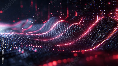 Glowing digital data flows in waves