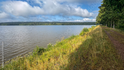 Water's Edge with Grassy Banks and Calm Waters