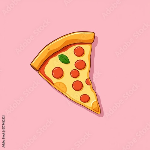 Flat-style illustration of a classic cheese pizza slice, crusty, appetizing