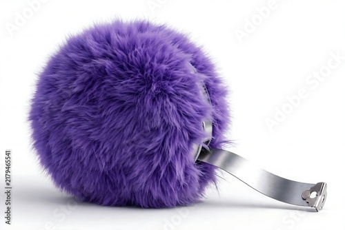 Fluffy Purple Pom Pom Keychain Accessory with Silver Clasp.