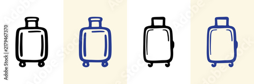 Travel Suitcase Outline Icon Set. Different Rolling Luggage And Baggage Designs For Tourism, Vacation, Journey And Transport Themes. Isolated Vector Illustration