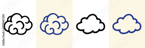 Cloud Outline Icon Set. Different Simple Cloud Shapes For Weather, Sky, Forecast, Nature, Travel And Outdoor Themes. Isolated Vector Illustration