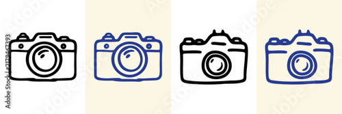 Travel Camera Outline Icon Set. Different Photo Camera Designs For Photography, Tourism, Vacation, Journey And Memory Themes. Isolated Vector Illustration