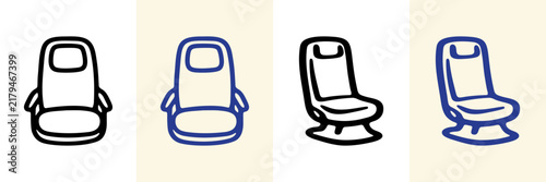 Travel Passenger Seat Outline Icon Set. Different Chair And Vehicle Seating Designs For Transportation, Journey And Tourism Themes. Isolated Vector Illustration