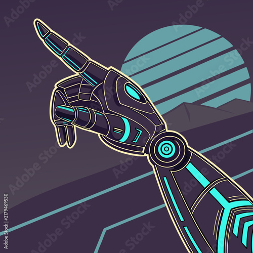 Retro-Futuristic Cybernetic Arm Illustration