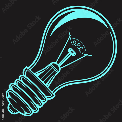 Cyan Neon Light Bulb Illustration