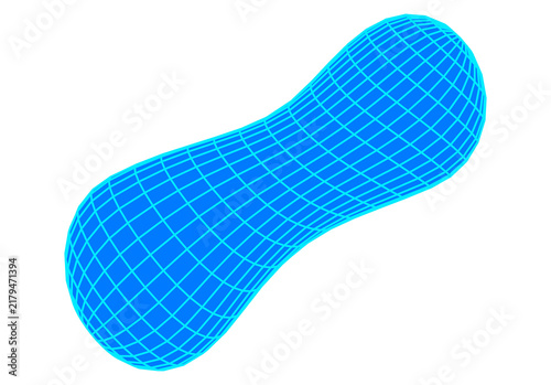 Abstract 3D cyan blue wireframe low poly geometric shape isolated on transparent background in Y2K theme