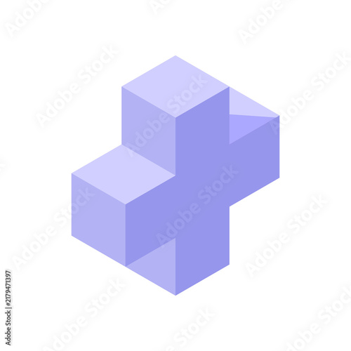 Soft pastel 3d cross plus geometric block shape isolated on transparent background for abstract modern design