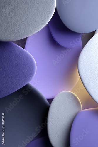 Modern Abstract Background with Overlapping Soft Textured and Smooth Round Shapes in Shades of Lavender, Purple, and Gray.