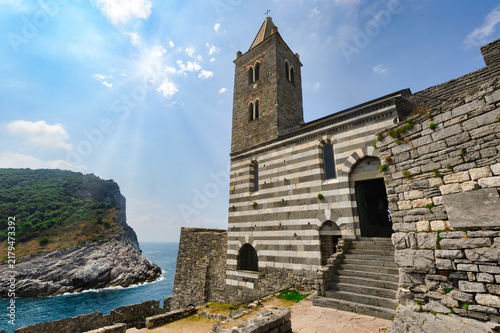 The historic San Pietro church at Portovenere, in La Spezia province, Italy