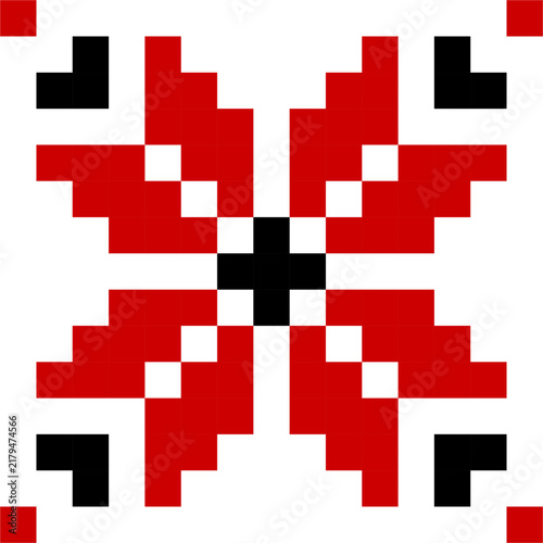 pixel ukrainian red and black decorative vector national fancywork border ornament