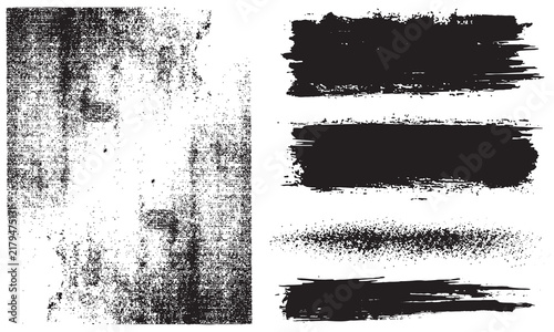 Grunge Brush Stroke Collection with Distressed Textures. Abstract Black Ink Brush Strokes with Rough Textures. Stock-Vector