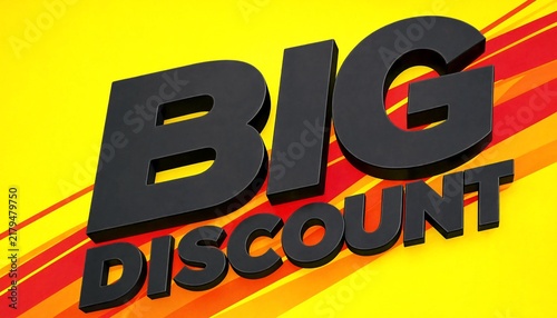 Big discount bold text render over abstract yellow background with 3D text sale sign red stripes shopping deal retail offer price drop clearance sale save money business promotion store event