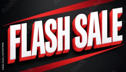 Flash sale bold 3D white text typography banner design with red accent lines against a dark background discount sign 3D typography special offer 3D typography marketing promo commercial event