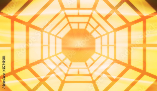 Canvastavla Abstract yellow and orange bagua octagonal perspective tunnel background