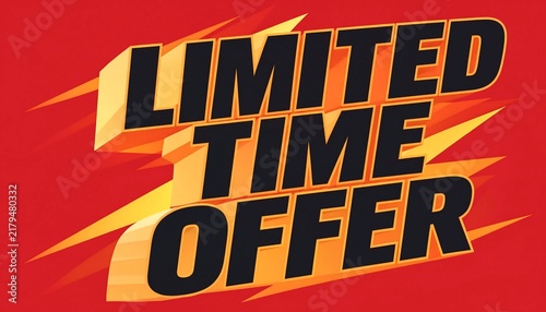 Dynamic 3D yellow and black limited time offer typography on bright red comic style background with 3D typography yellow text discount sign flash sale hot deal price cut 3D typography promotion