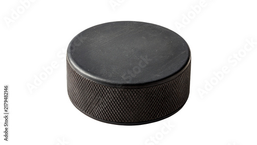 Photography Black rubber ice hockey puck isolated professional team sports equipment element