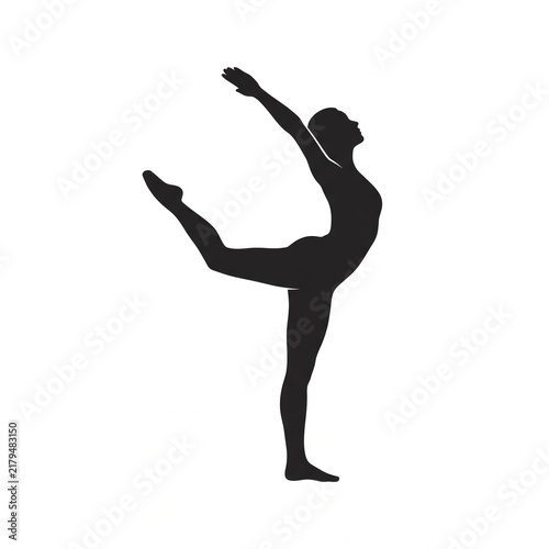 Graceful Female Dancer in Arabesque Pose Silhouette, Vector Illustration of Ballet, Gymnastics, Flexibility, and Contemporary Dance