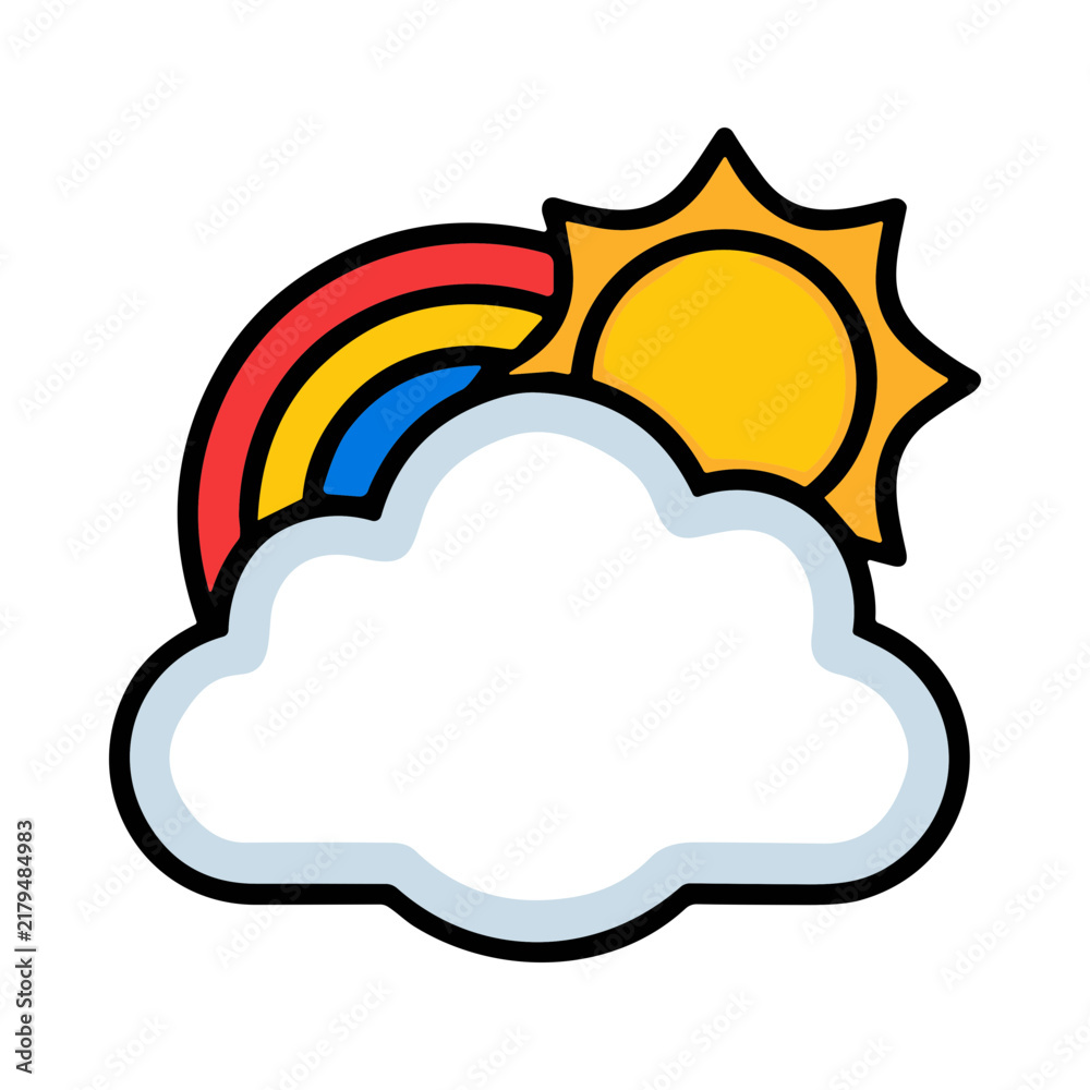 Obraz premium Cartoon Style Rainbow Sun and Cloud Icon Weather Symbol