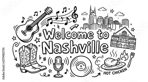 Nashville City Doodle Illustration