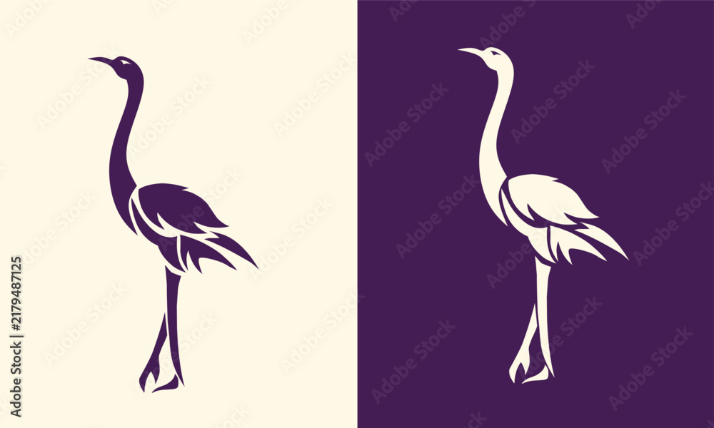 Obraz premium Elegant crane bird silhouette illustration for minimalist logo design and nature branding identity