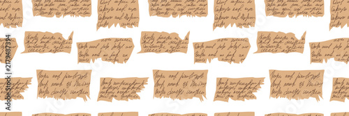 Foto Torn paper fragments seamless pattern with handwritten notes form a collage