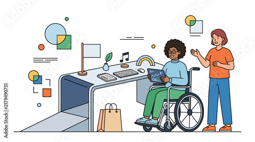 Inclusive Workspace with Person in Wheelchair and Coworker
