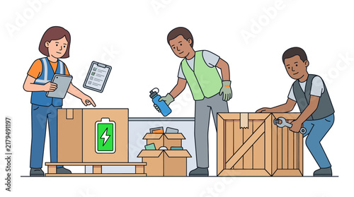 Warehouse Workers Packing Battery Logistics Cargo