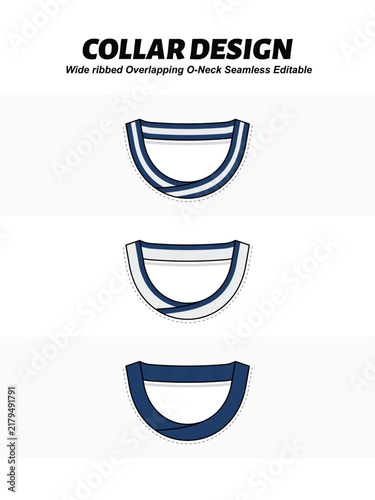 Bild auf Leinwand Wide ribbed overlapping O-neck collar design template, crossover seamless editab