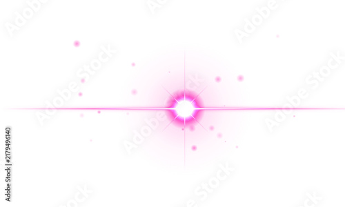 Bright pink star light flare effect with glowing sparkles and rays