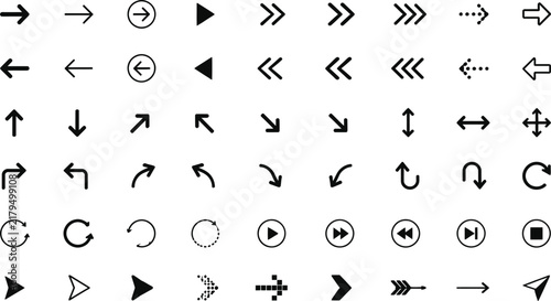 A diverse collection of grunge style arrow and directional icons presented in multiple designs on a clean white backdrop for various creative design applications