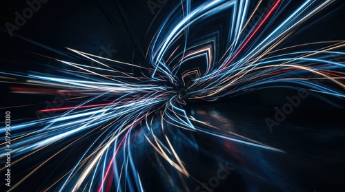 Abstract Swirling Light Streaks Creating a Tunnel Effect.