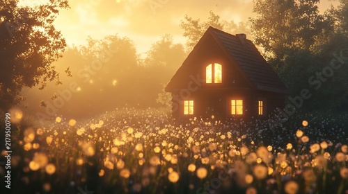 House in the middle of a flower garden