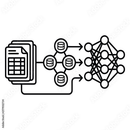 Machine Learning Training Dataset and AI Data Collection Outline Vector Icon