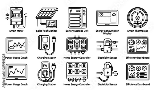 Smart Home Energy Management Vector Illustration Set
