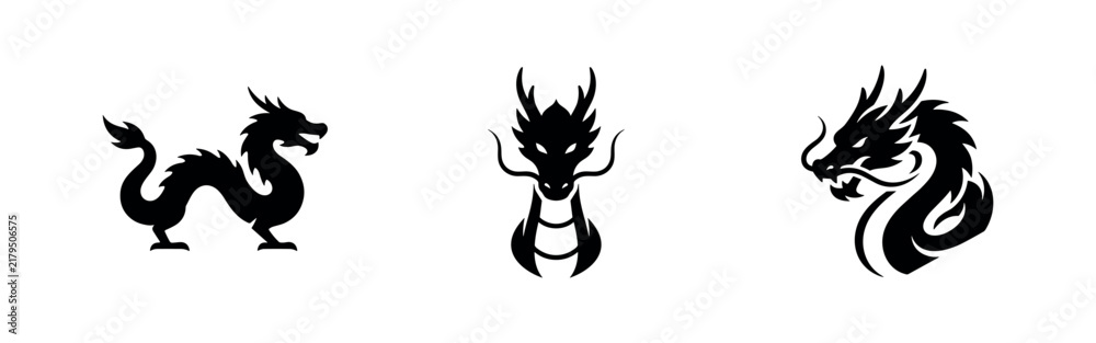 Fototapeta premium Black dragon silhouette logo set