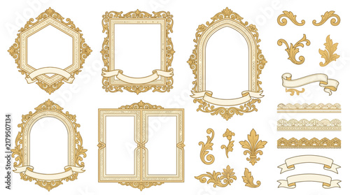 Ornate Decorative Frames and Ornaments, Vintage Style, Transparent Background