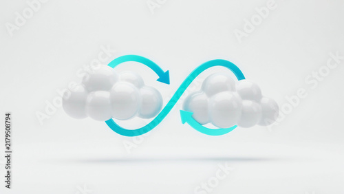 Modern illustration showing data synchronization between two cloud icons with circular arrows